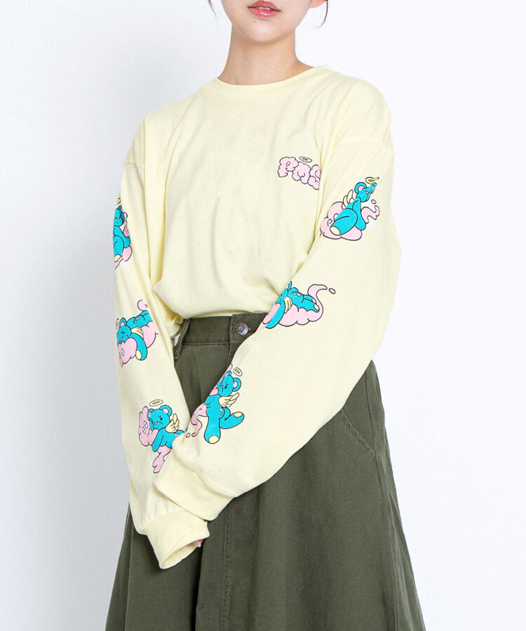 ベアスリーブプリントロンT