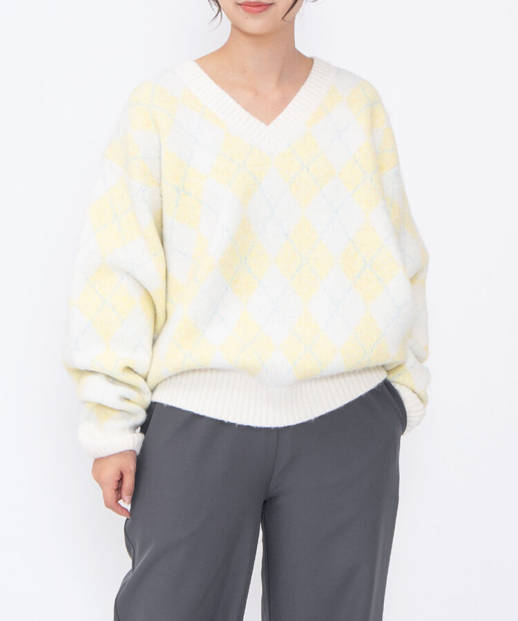 アーガイルVネックニット