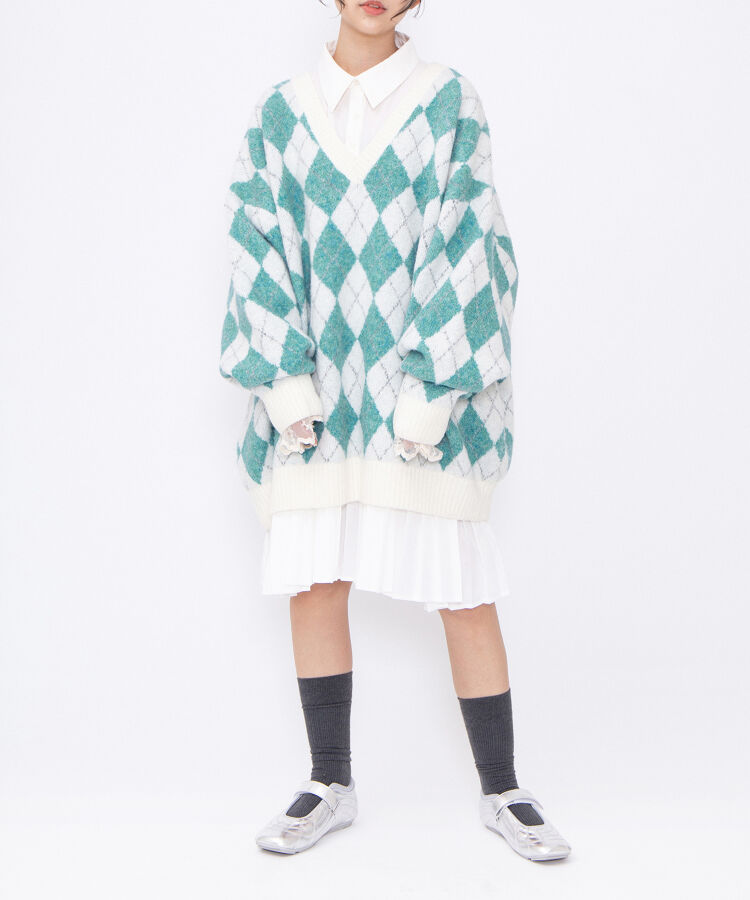 アーガイルVネックニット