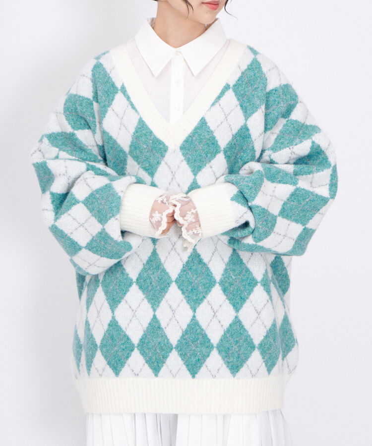 アーガイルVネックニット