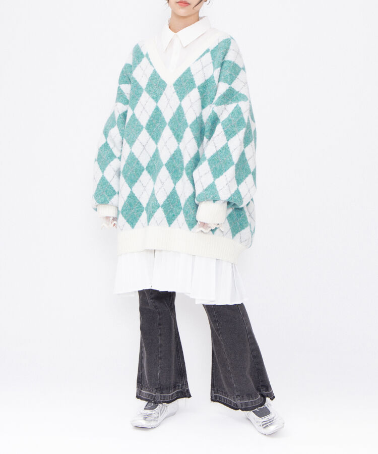 アーガイルVネックニット