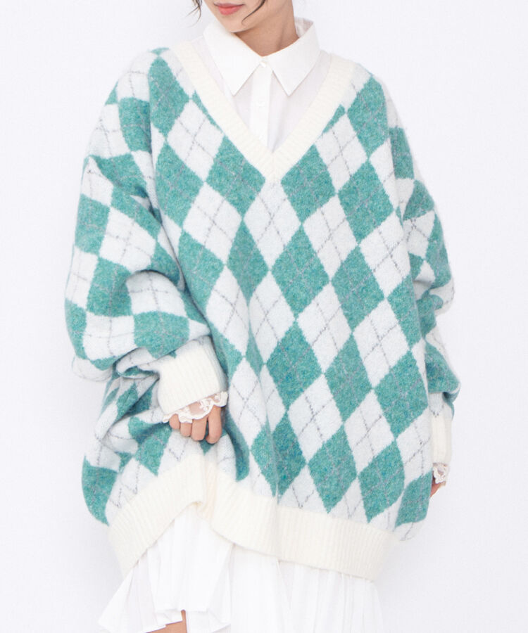 アーガイルVネックニット