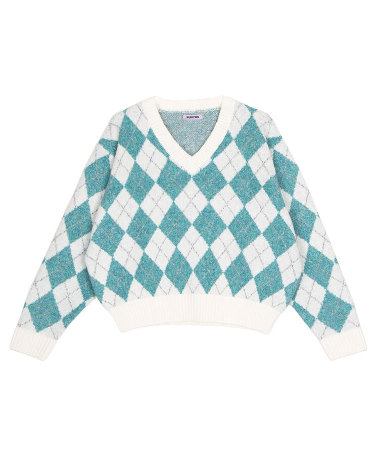 アーガイルVネックニット