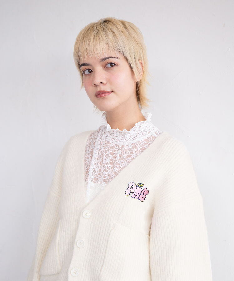 ロゴ刺繍ニットカーディガン