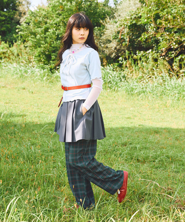 レースアップ配色メロウTシャツ