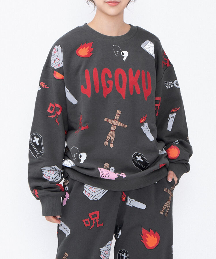 【新サイズ】天国と地獄総柄スウェット