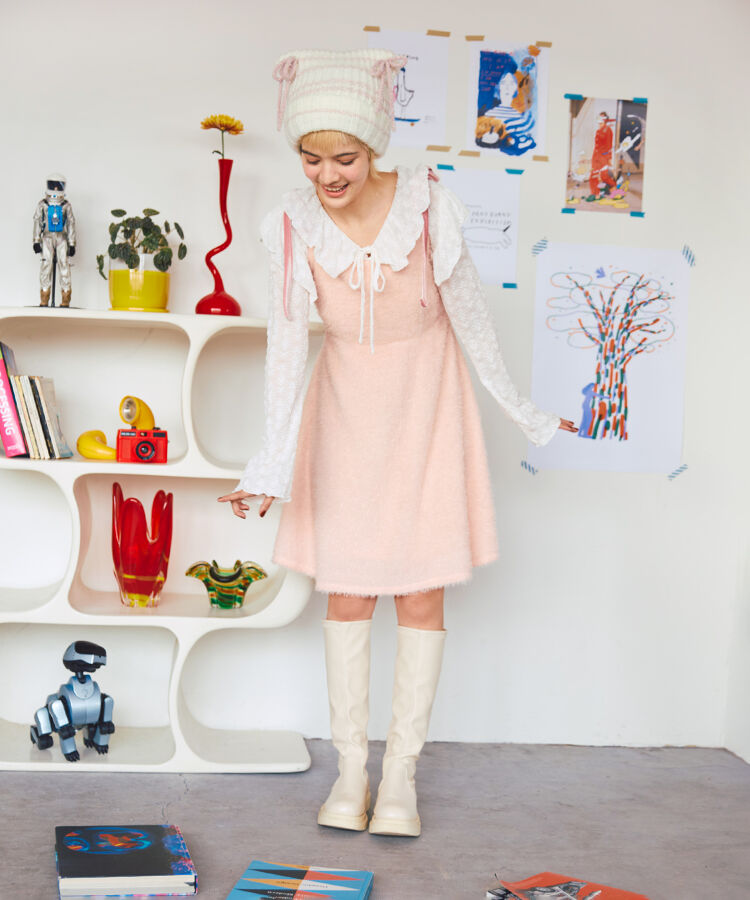 ショルダーリボンキャミワンピース