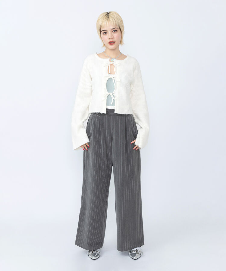 ダブルウエストストライプパンツ