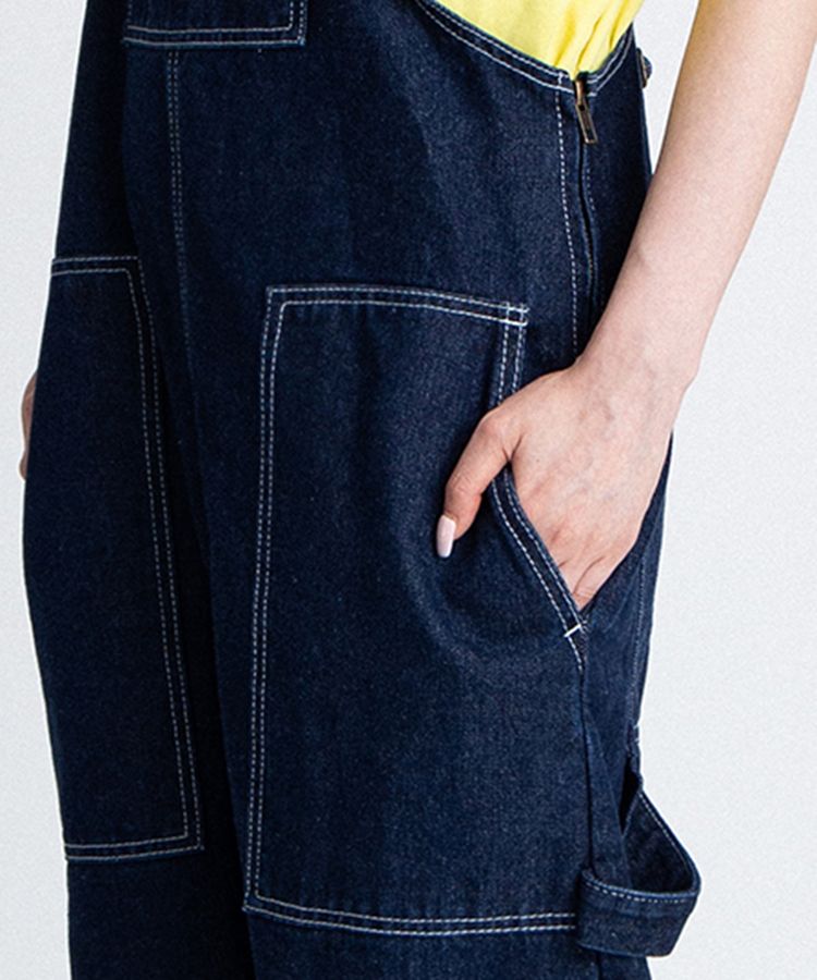 ロゴ刺繍デニムオーバーオール