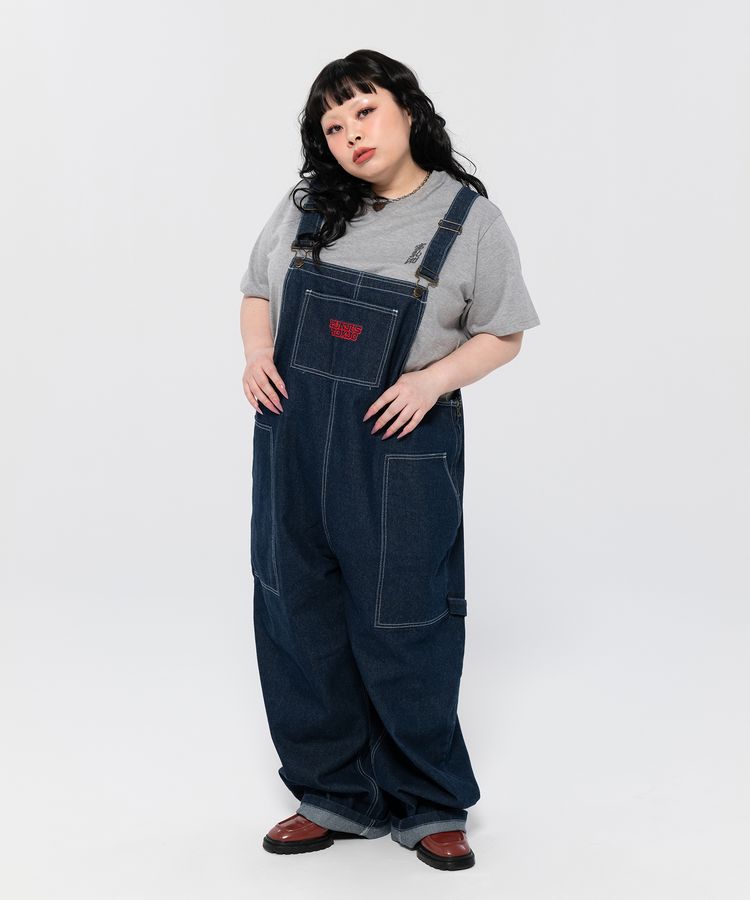 ロゴ刺繍デニムオーバーオール
