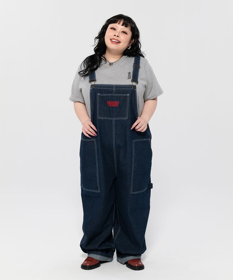 ロゴ刺繍デニムオーバーオール