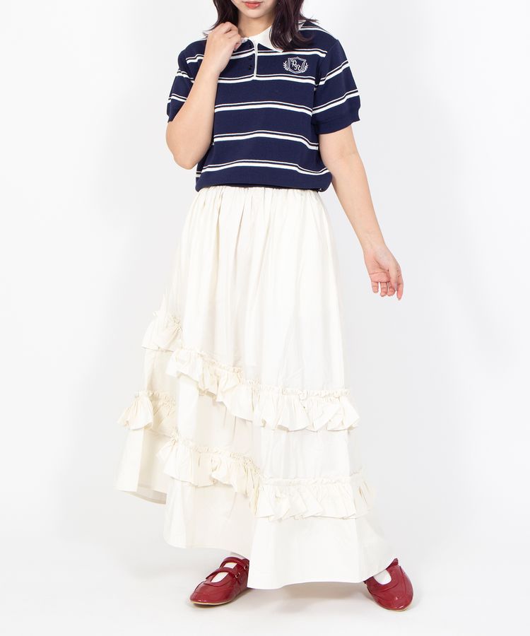 半袖ボーダーポロニット