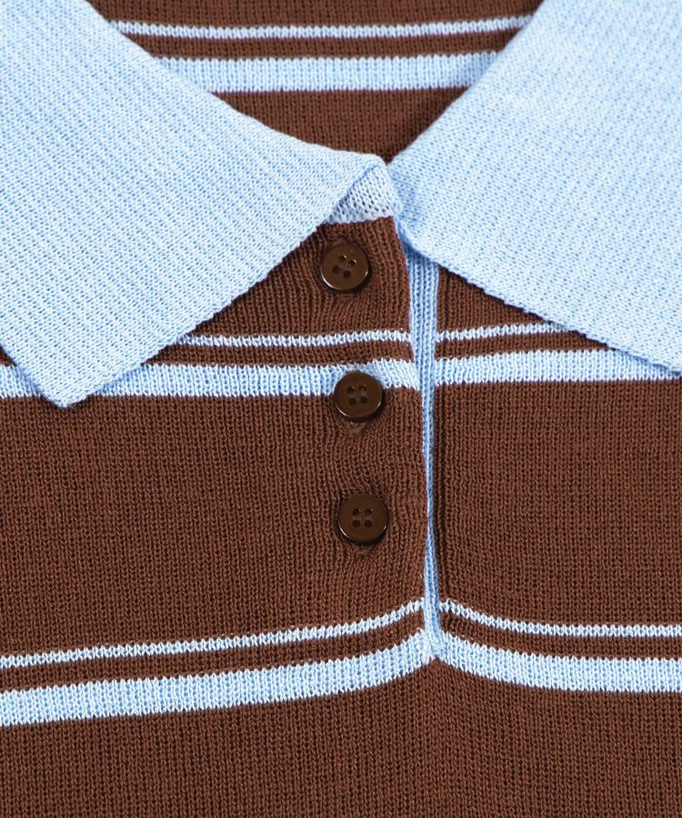 半袖ボーダーポロニット