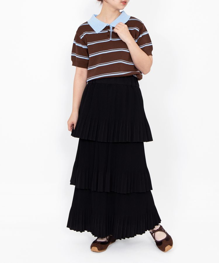 半袖ボーダーポロニット