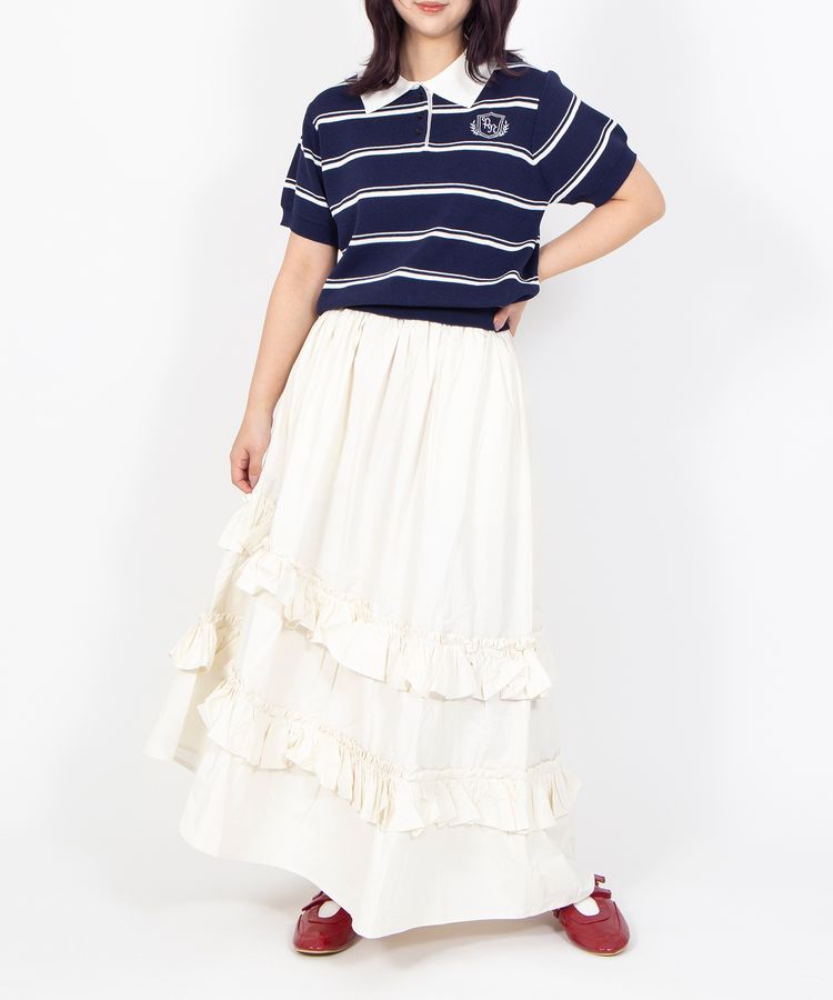 半袖ボーダーポロニット