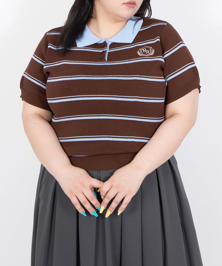 半袖ボーダーポロニット