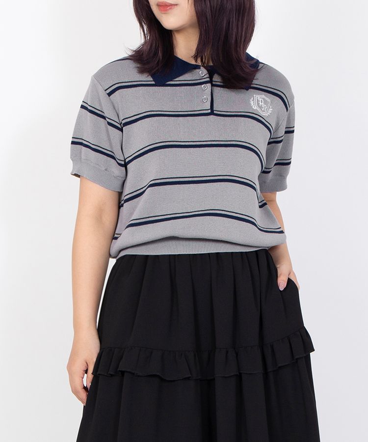 半袖ボーダーポロニット