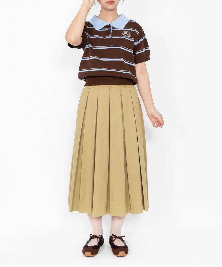 半袖ボーダーポロニット
