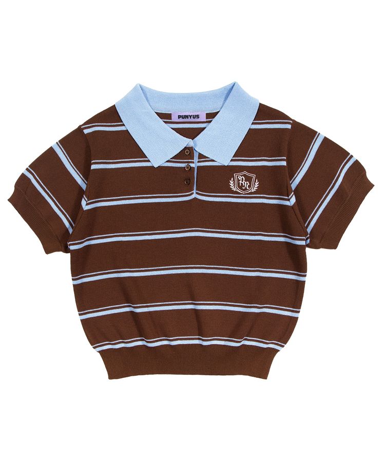 半袖ボーダーポロニット