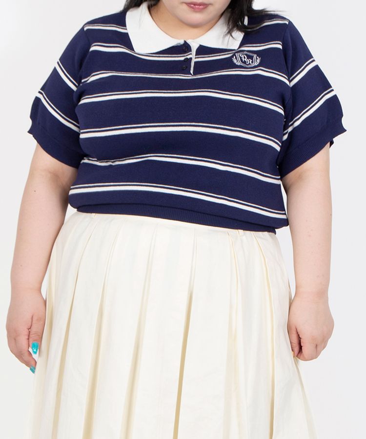 半袖ボーダーポロニット