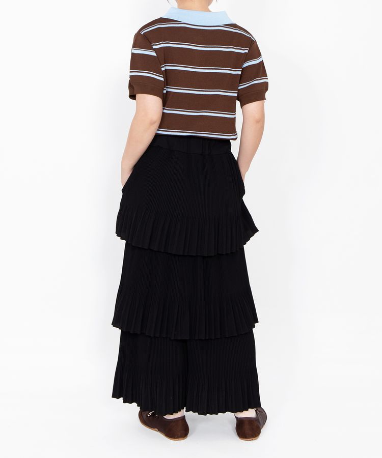 半袖ボーダーポロニット