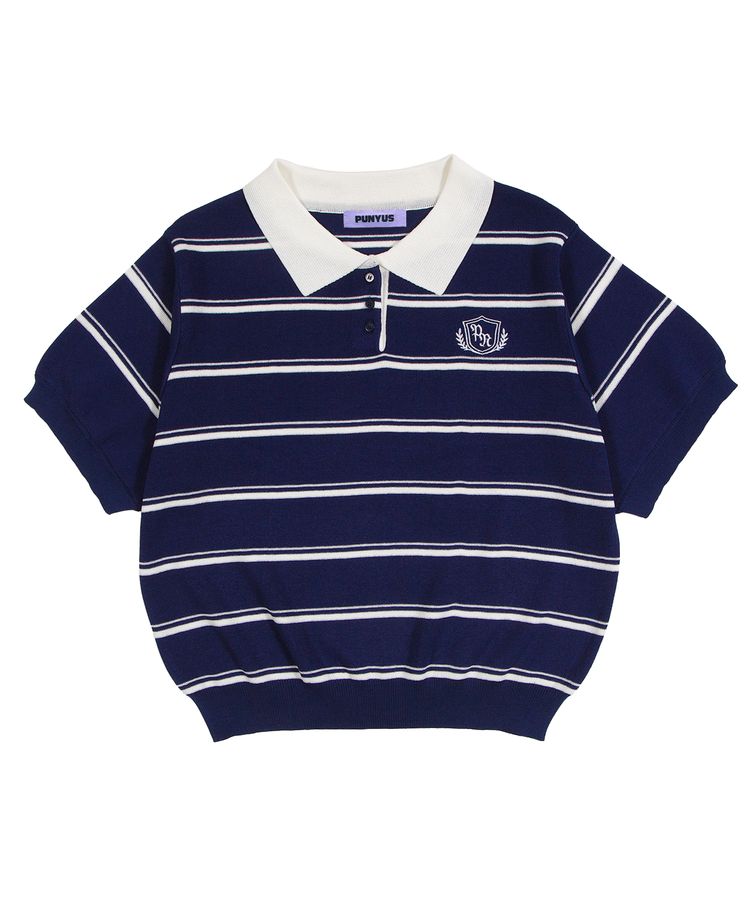 半袖ボーダーポロニット