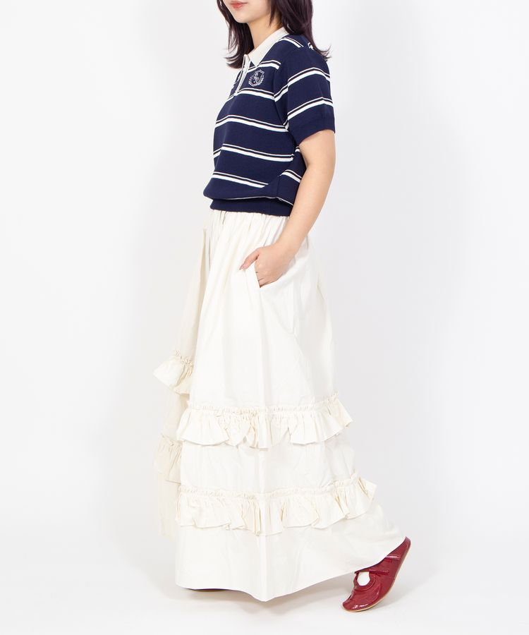 半袖ボーダーポロニット