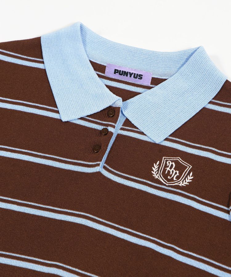 半袖ボーダーポロニット