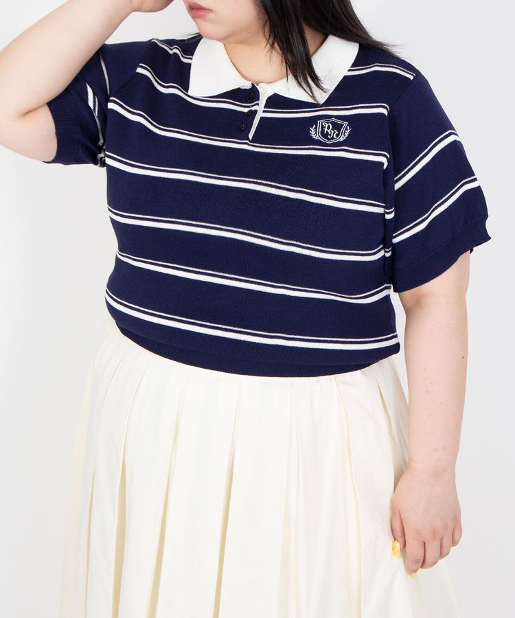半袖ボーダーポロニット