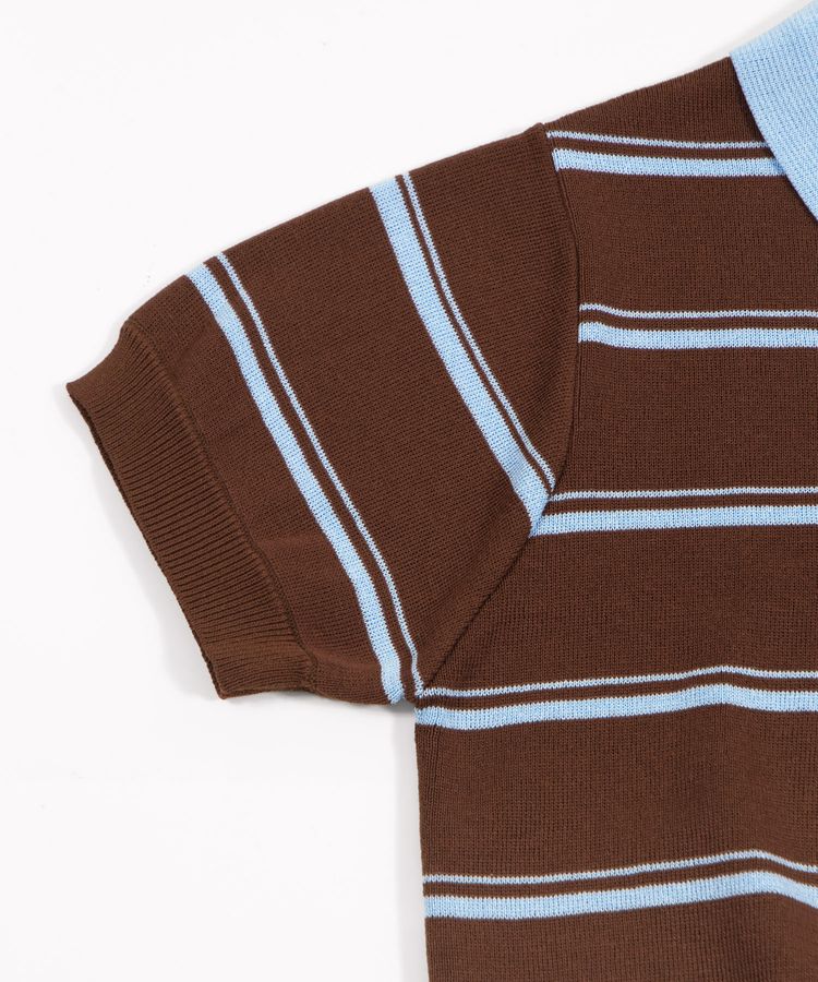 半袖ボーダーポロニット