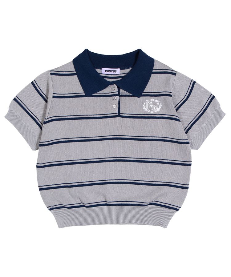 半袖ボーダーポロニット