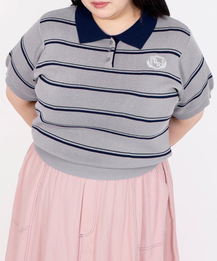 半袖ボーダーポロニット