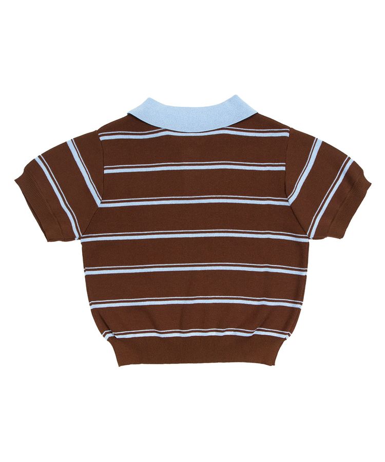 半袖ボーダーポロニット