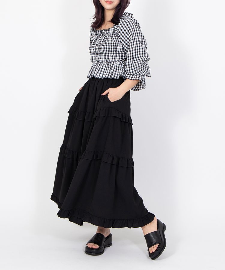 フリルティアードロングスカート