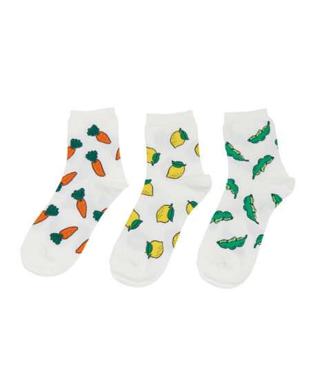 WEi ジュンソ まとめ売り フード総柄ソックス(NINJIN EDAMAME LEMON)[商品：PN18AW-069-3R