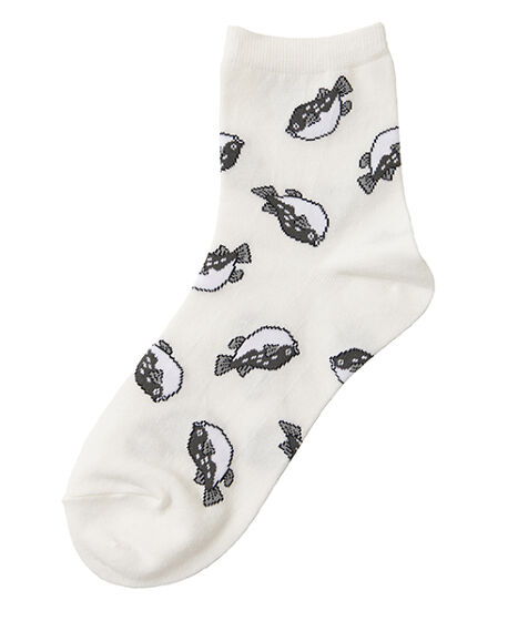 フード総柄ソックス(FUGU RENNYU KIWI)[商品：PN18SS-038-3R] - PUNYUS
