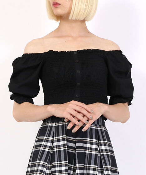 シャーリングショートブラウス[商品：PN22SS-117] - PUNYUS