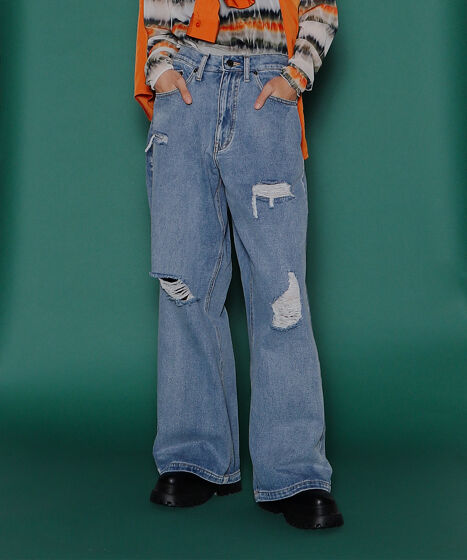 ダメージデニムバギーパンツ[商品：PN23SS-082] - PUNYUS Online