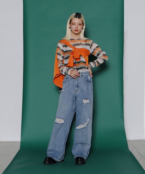 ダメージデニムバギーパンツ[商品：PN23SS-082] - PUNYUS Online Store 