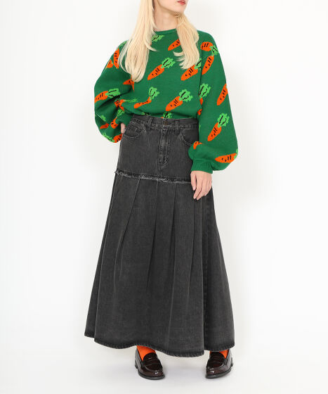 切り替えプリーツデニムロングスカート[商品：PN24AW-020