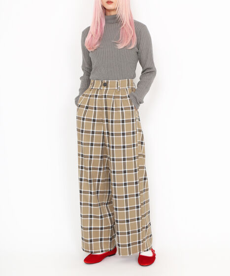 2タックチェックワイドスラックス[商品：PN24AW-025] - PUNYUS