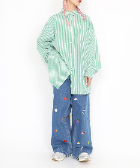 ブラウス シャツ キャンディストライプシャツ レディース メンズ LOSUCA ブラウス シャツ ストライプ柄キャンブリックボイル
