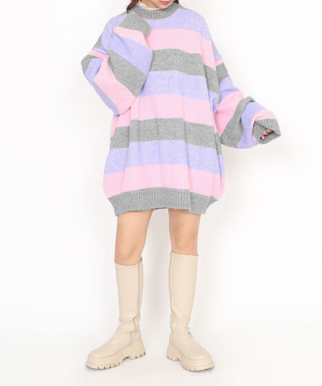 24aw/手編ミニット/ニット・セーター(厚手)/ウール/マルチカラー 楽天市場】ボーダーニット / 公式 CUBE SUGAR かすり染 マルチ