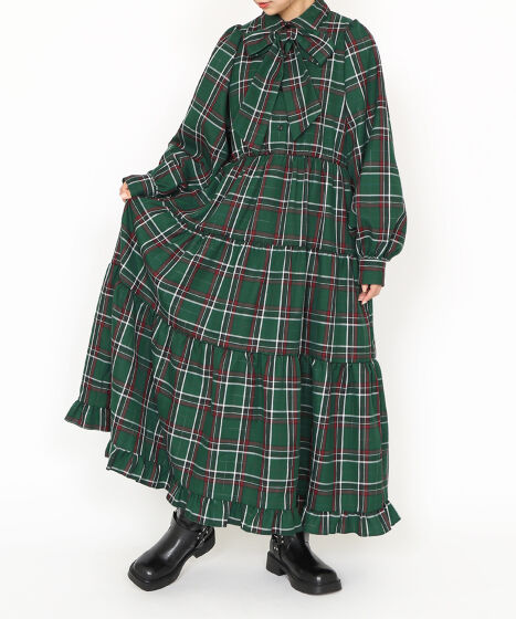 ワンピース　確認用 パフスリーブティアードチェックワンピース[商品：PN24AW-058