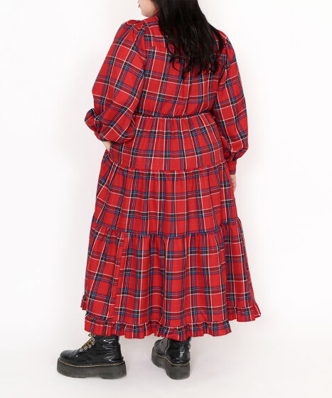 パフスリーブティアードチェックワンピース[商品：PN24AW-058