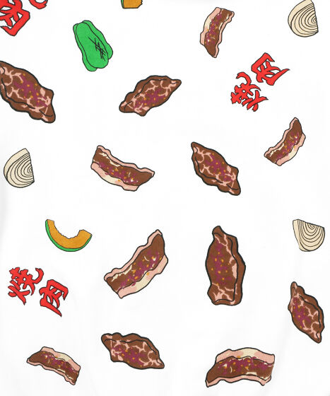 新品 プニュズ 焼肉 スウェット PUNYUS 総柄 トレーナー 肉 スエット フード総柄スウェット(ONIGIRI・YAKINIKU・NATTO）（スウェット