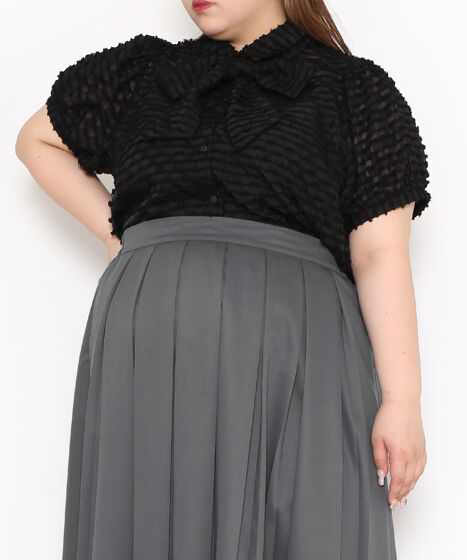 リボン付きシアー半袖ブラウス[商品：PN24SS-073] - PUNYUS
