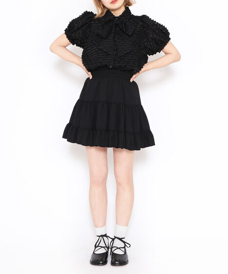 ブラウス シャツ リボン付きシアー半袖ブラウス レディース リボン付きシアー半袖ブラウス[商品：PN24SS-073] - PUNYUS