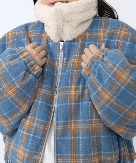 BLUE LABEL チェック柄ファー付きジャケット 38 BURBERRY BLUE LABEL（バーバリーブルーレーベル） 美品△BURBERRY