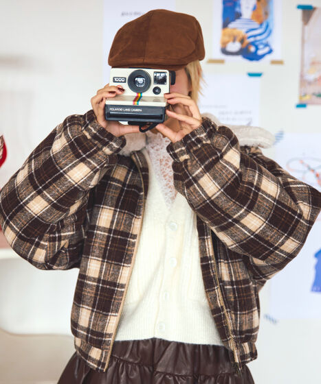 ボア襟チェック柄ブルゾン[商品：PN25AW-018] - PUNYUS Online Store